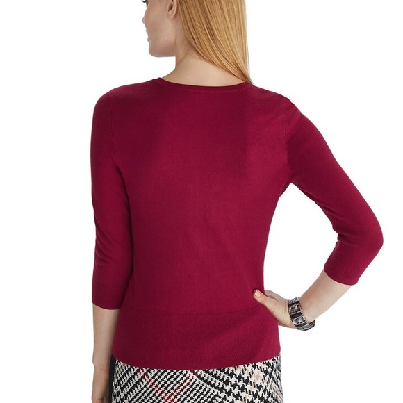 WHBM 3/4 Sleeve Crewneck Shiny Snap Cardigan - Picture 6 of 16